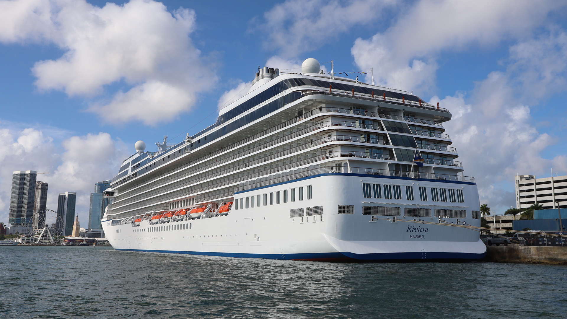 You may take a photo of the cruise ship docked in the Port of Miami.