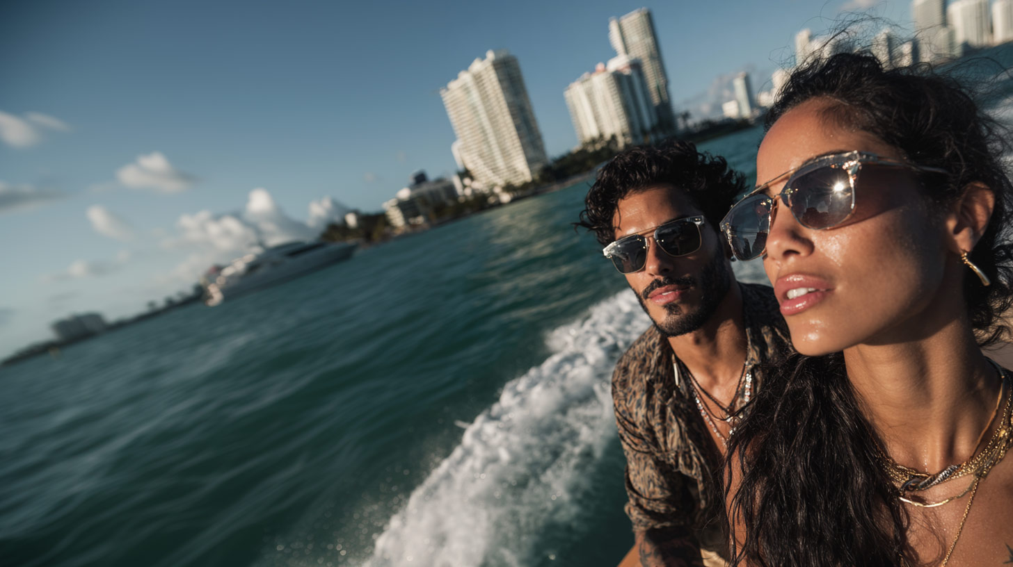 Sunglasses wearing couple enjoy the sun on their face during their Celebrity Mansions cruise.