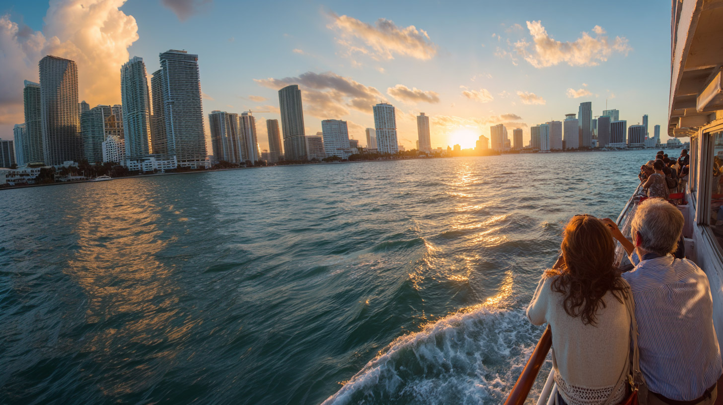 The sun sets during a Miami Magic City Cruise.