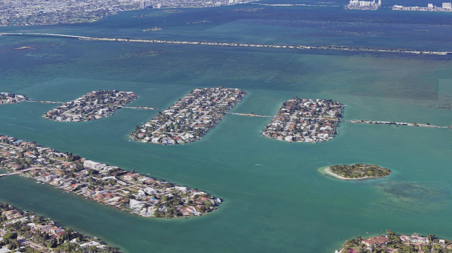 This aerial view shows the man-made Venetian Islands.
