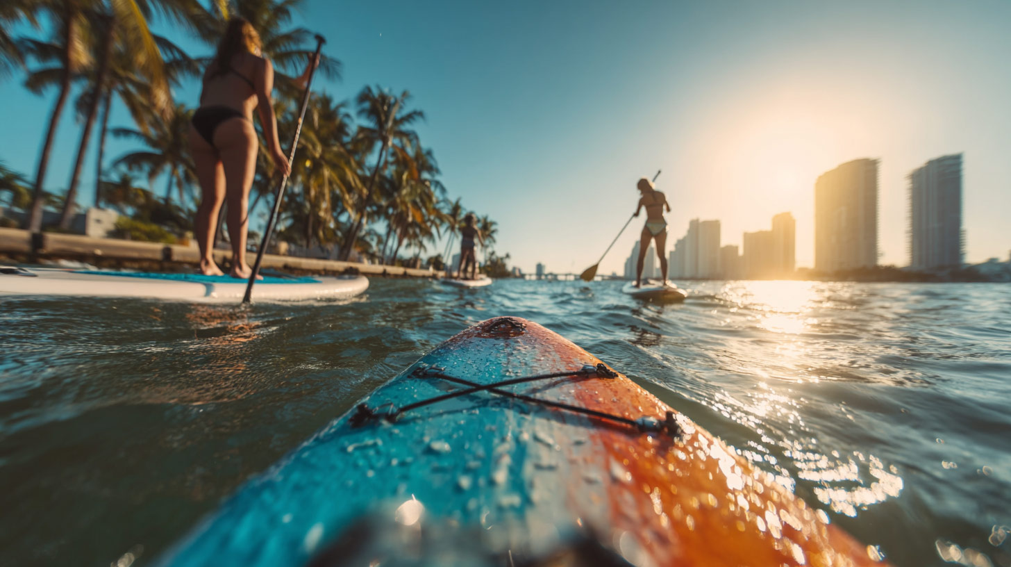 A jet ski flies by in Biscayne Bay..